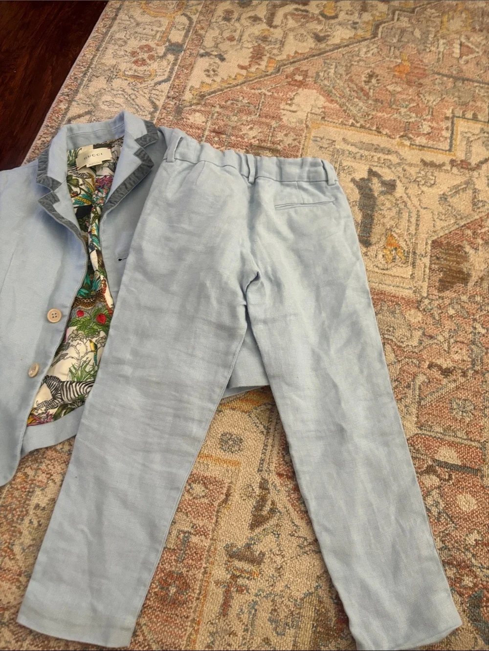 Gucci Kids White Button-Front Shirt with Light Blue Jacket & Pants Set